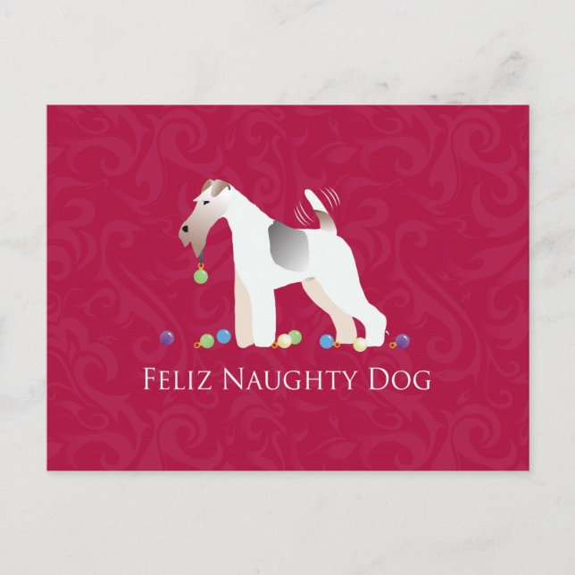 Wire Fox Terrier Feliz Naughty Dog Weihnachten (Vorderseite)
