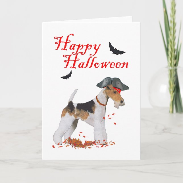 Wire Fox Terrier Halloween Karte (Vorderseite)