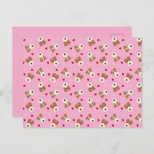 Wire Fox Terrier Hund Herz Brille Muster Pink Postkarte (Vorne/Hinten)