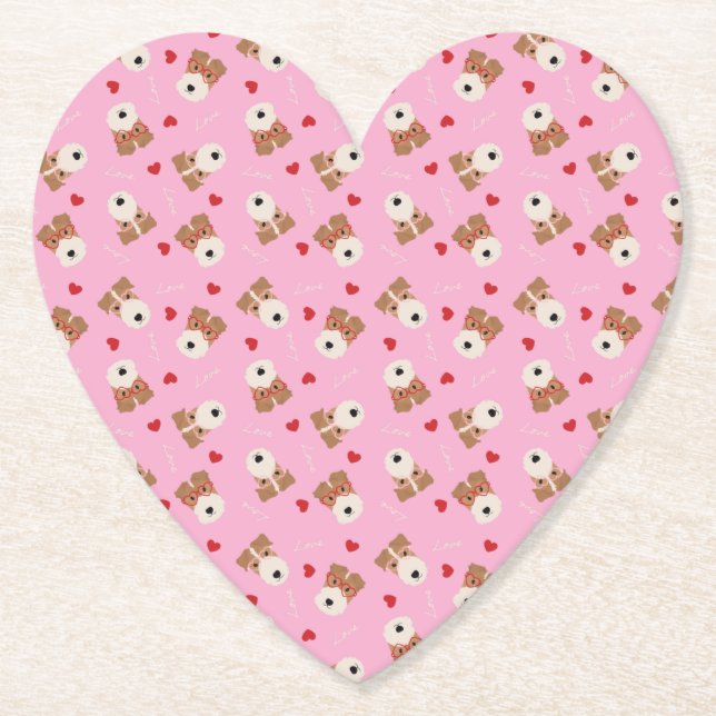 Wire Fox Terrier Hund Herz Brille Muster Pink Untersetzer (Vorderseite)
