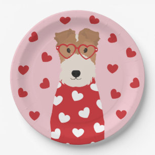 Wire Fox Terrier Hund Herz Brille Rosa Pappteller
