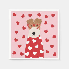 Wire Fox Terrier Hund Herz Brille Rosa Serviette
