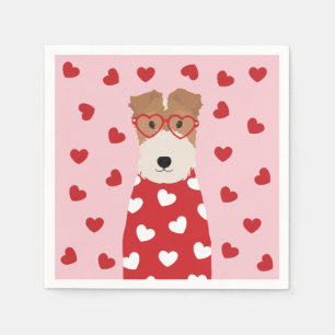 Wire Fox Terrier Hund Herz Brille Rosa Serviette