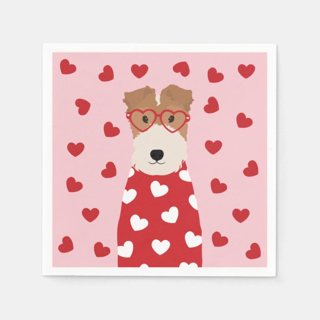 Wire Fox Terrier Hund Herz Brille Rosa Serviette (Vorderseite)