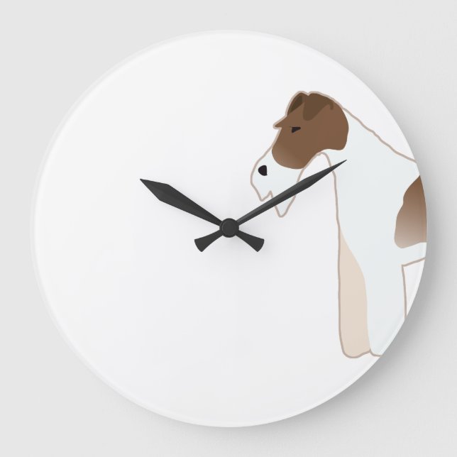 Wire Fox Terrier Hund Rasse Illustration Silhouett Große Wanduhr (Vorderseite)