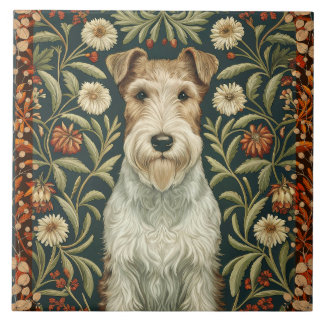 Wire Fox Terrier in William Morris Floral Style Fliese