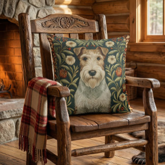 Wire Fox Terrier in William Morris Floral Style Kissen
