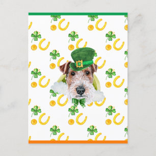 Wire Fox Terrier Kleeblatt St. Patricks Day Feiertagspostkarte