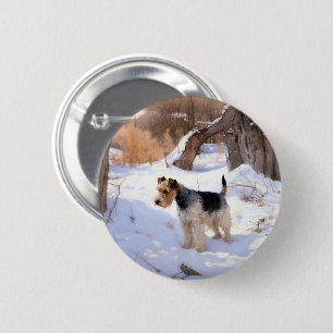 Wire Fox Terrier lässt es Weihnachten schnee Button