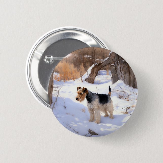 Wire Fox Terrier lässt es Weihnachten schnee Button (Vorne & Hinten)