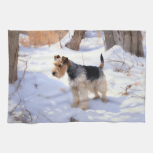 Wire Fox Terrier lässt es Weihnachten schnee Geschirrtuch