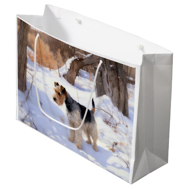 Wire Fox Terrier lässt es Weihnachten schnee Große Geschenktüte (Vorderseite Schrägansicht)