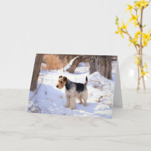 Wire Fox Terrier lässt es Weihnachten schnee Karte