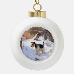 Wire Fox Terrier lässt es Weihnachten schnee Keramik Kugel-Ornament