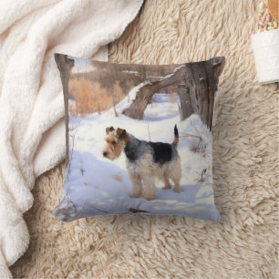 Wire Fox Terrier lässt es Weihnachten schnee Kissen