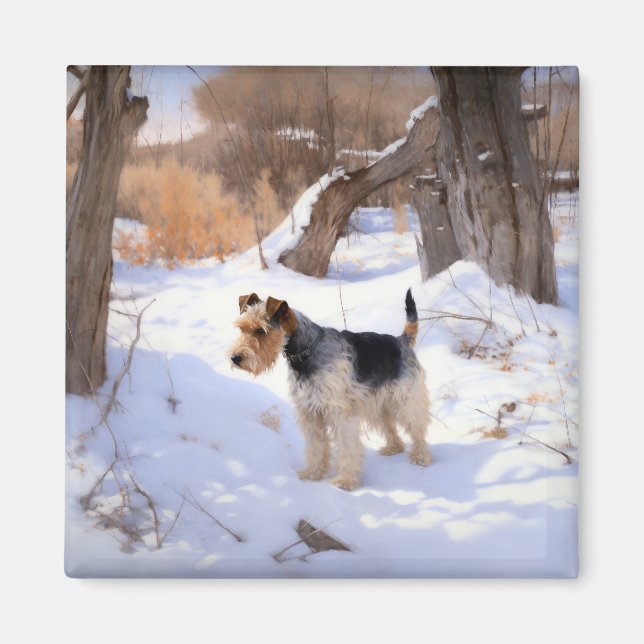 Wire Fox Terrier lässt es Weihnachten schnee Magnet (Vorne)