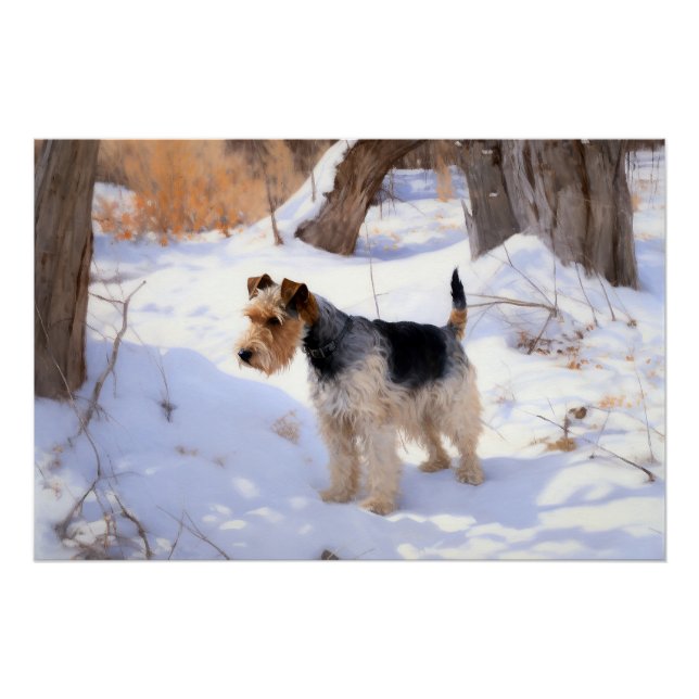 Wire Fox Terrier lässt es Weihnachten schnee Poster (Vorderseite)
