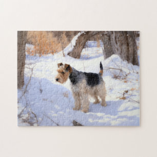 Wire Fox Terrier lässt es Weihnachten schnee Puzzle