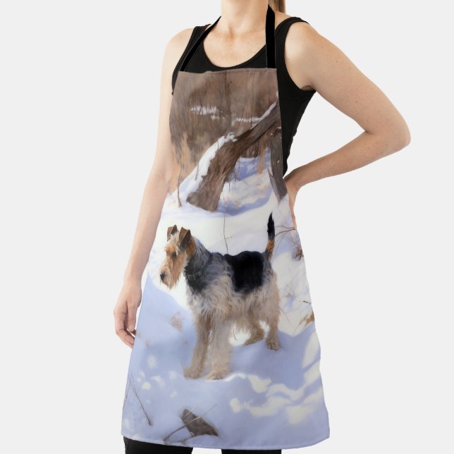 Wire Fox Terrier lässt es Weihnachten schnee Schürze (InSitu)