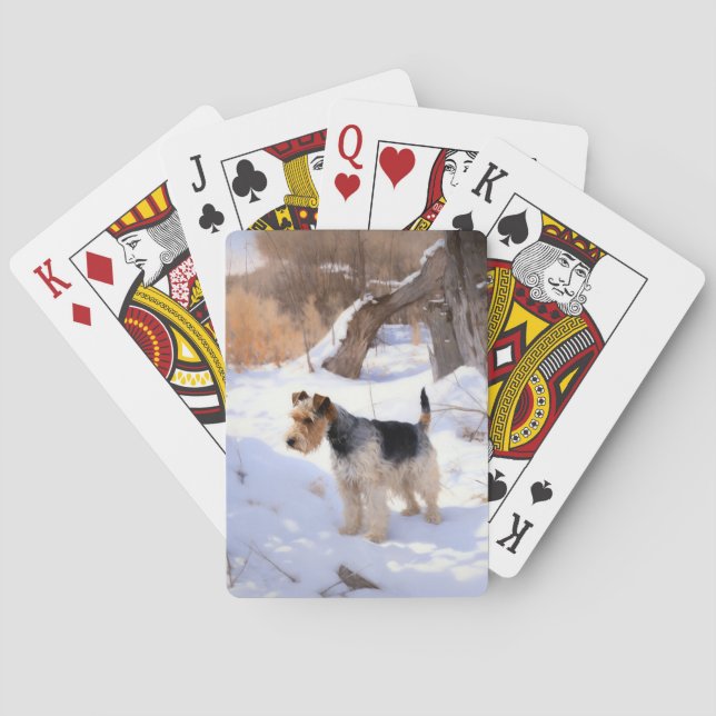 Wire Fox Terrier lässt es Weihnachten schnee Spielkarten (Rückseite)