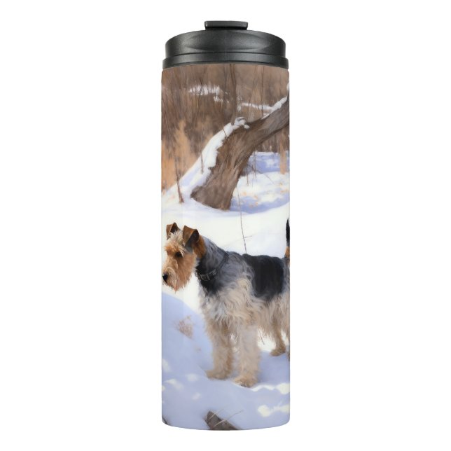Wire Fox Terrier lässt es Weihnachten schnee Thermosbecher (Vorderseite)
