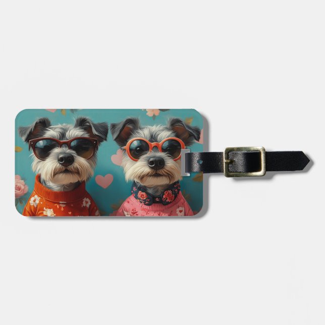 Wire Fox Terrier mit Herz-Rose Valentinstag Gepäckanhänger (Vorderseite horizontal)
