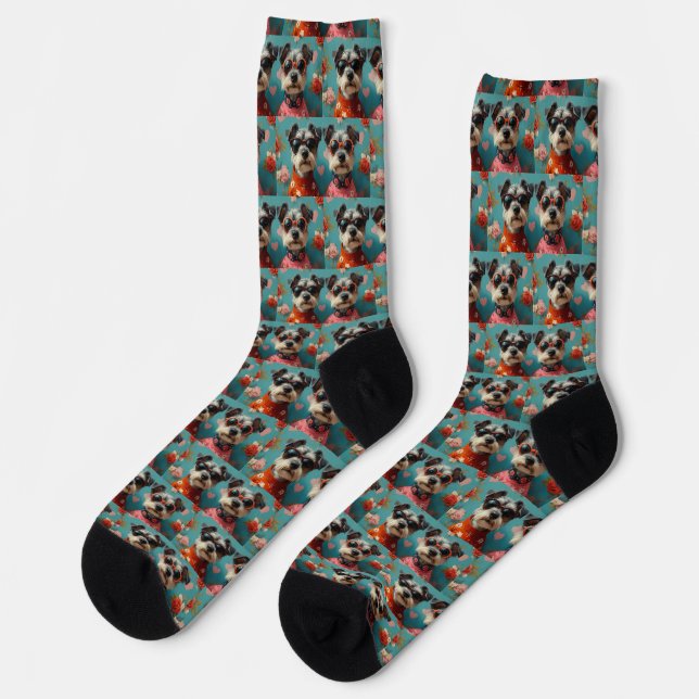 Wire Fox Terrier mit Herz-Rose Valentinstag Socken (Linkes Detail)