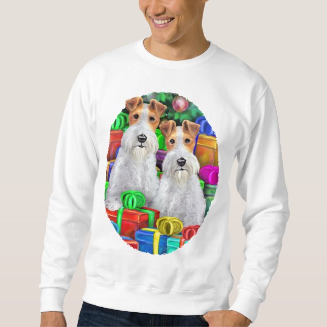Wire Fox Terrier Open Geschenke Weihnachten Sweatshirt (Vorderseite)