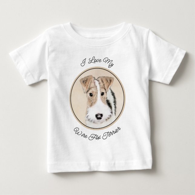 Wire Fox Terrier Painting - Niedliche Original Dog Baby T-shirt (Vorderseite)