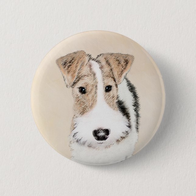 Wire Fox Terrier Painting - Niedliche Original Dog Button (Vorderseite)
