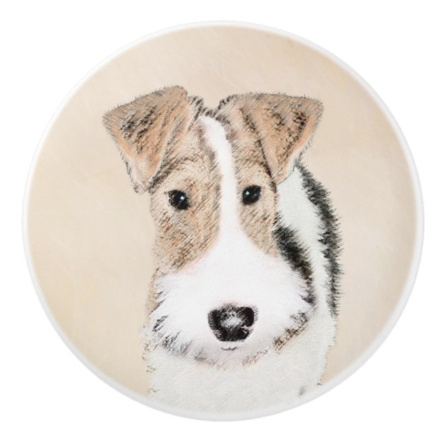 Wire Fox Terrier Painting - Niedliche Original Dog Keramikknauf (Vorderseite)