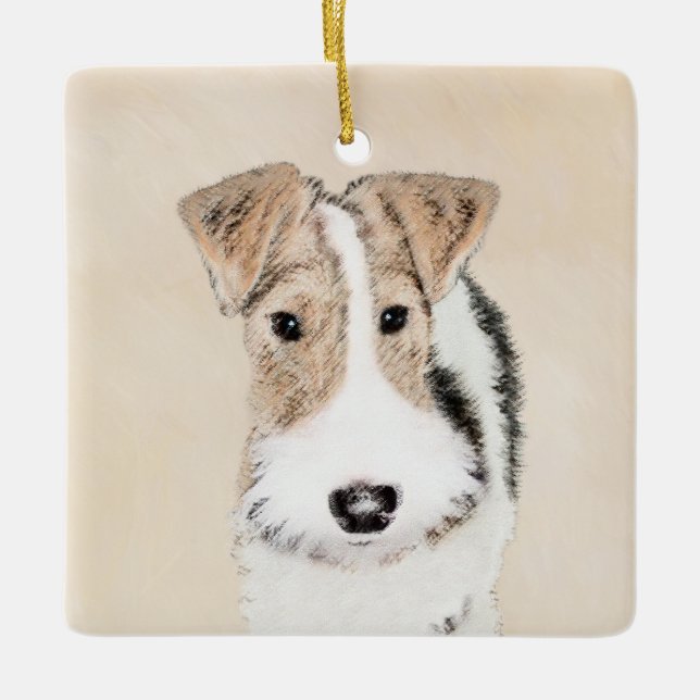 Wire Fox Terrier Painting - Niedliche Original Dog Keramikornament (Vorderseite)