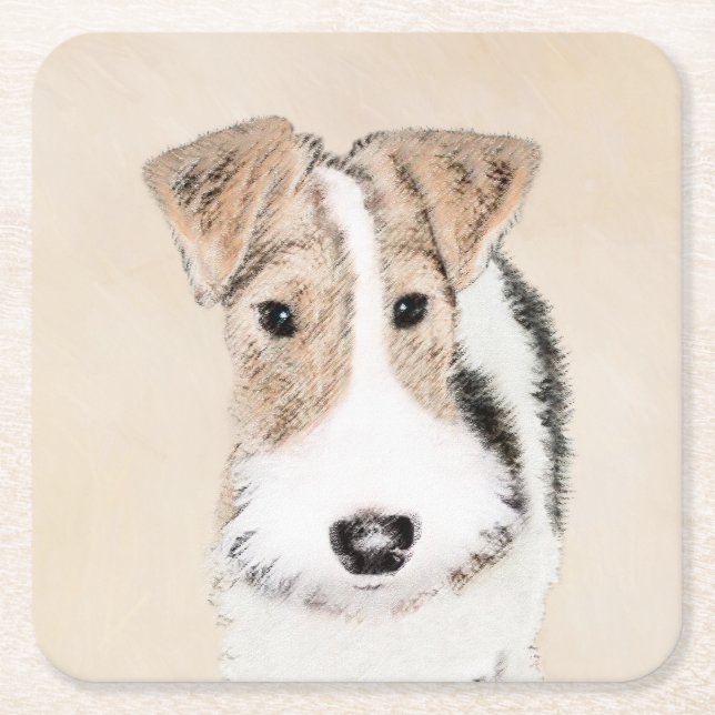 Wire Fox Terrier Painting - Niedliche Original Dog Rechteckiger Pappuntersetzer (Vorderseite)