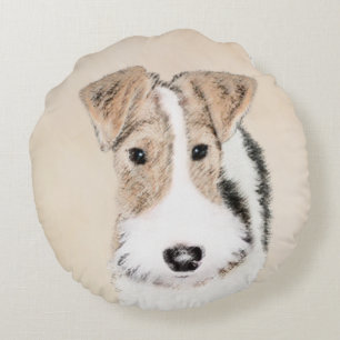 Wire Fox Terrier Painting - Niedliche Original Dog Rundes Kissen