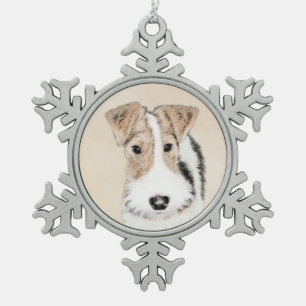 Wire Fox Terrier Painting - Niedliche Original Dog Schneeflocken Zinn-Ornament