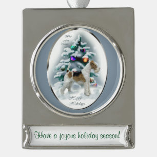Wire Fox Terrier Personalisiert Weihnachten Banner-Ornament Silber