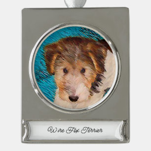 Wire Fox Terrier Puppy Painting - Original Dog Art Banner-Ornament Silber