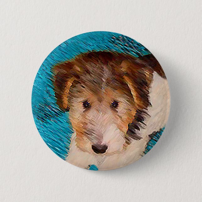 Wire Fox Terrier Puppy Painting - Original Dog Art Button (Vorderseite)
