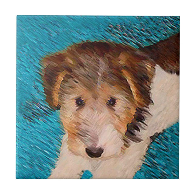 Wire Fox Terrier Puppy Painting - Original Dog Art Fliese (Vorderseite)