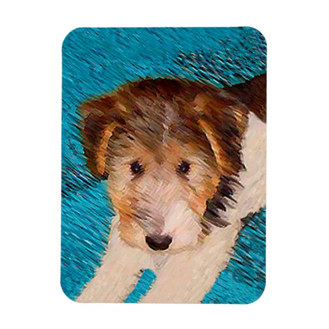 Wire Fox Terrier Puppy Painting - Original Dog Art Magnet (Vertikal)