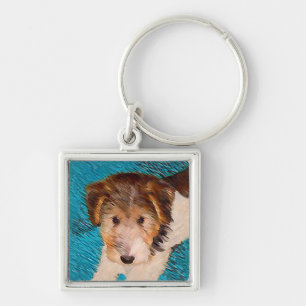 Wire Fox Terrier Puppy Painting - Original Dog Art Schlüsselanhänger