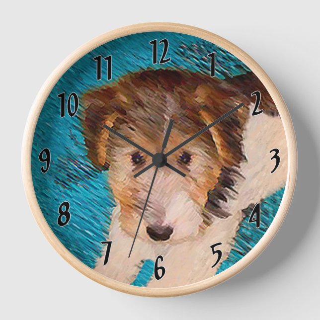 Wire Fox Terrier Puppy Painting - Original Dog Art Uhr (Vorderseite)