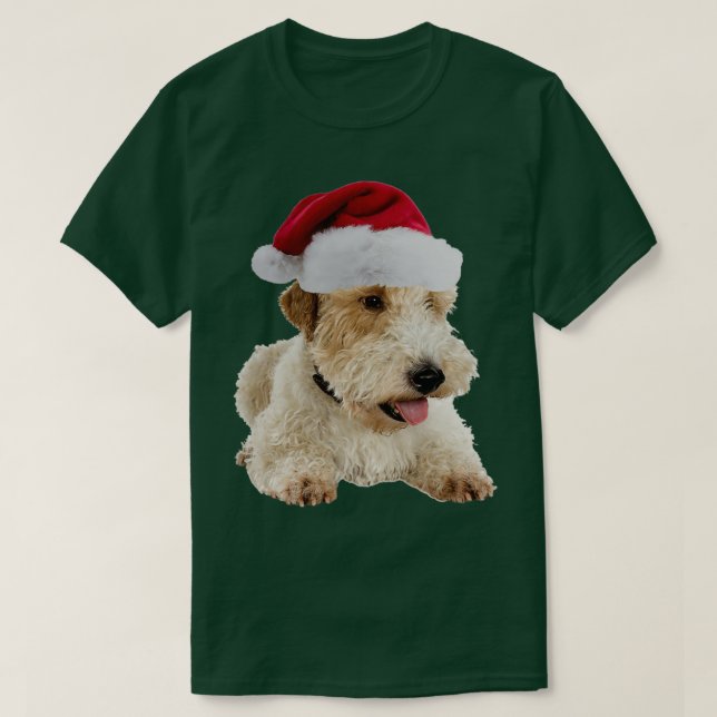 Wire Fox Terrier Santa Claus Frohe Weihnachten T-Shirt (Design vorne)