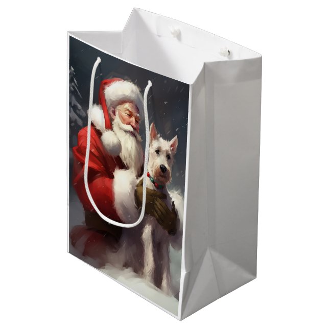 Wire Fox Terrier Santa Claus Weihnachten Mittlere Geschenktüte (Vorderseite Schrägansicht)