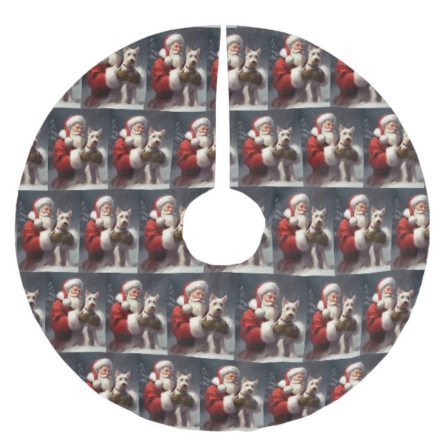 Wire Fox Terrier Santa Claus Weihnachten Polyester Weihnachtsbaumdecke (Vorderseite)