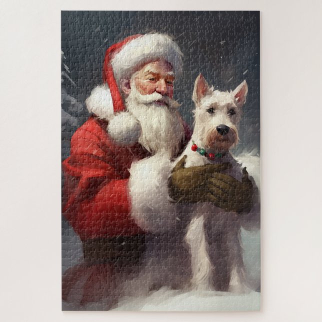 Wire Fox Terrier Santa Claus Weihnachten Puzzle (Vertikal)