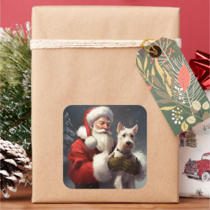 Wire Fox Terrier Santa Claus Weihnachten Quadratischer Aufkleber