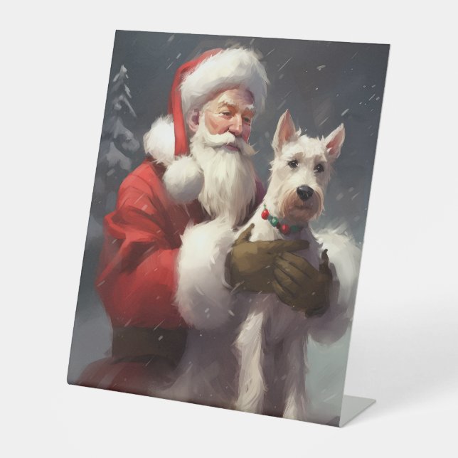 Wire Fox Terrier Santa Claus Weihnachten Sockelschild (Vorderseite)