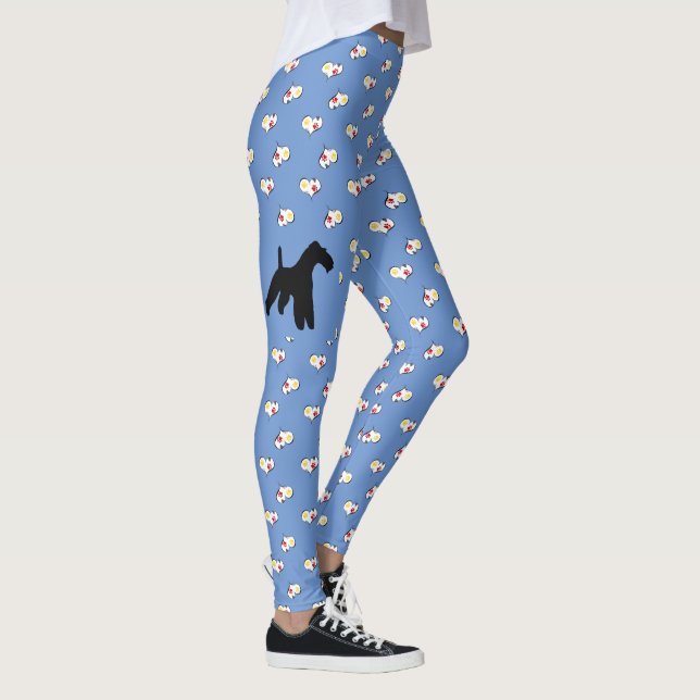 Wire Fox Terrier Silhouette mit Herz Blue Leggings (Rechts)