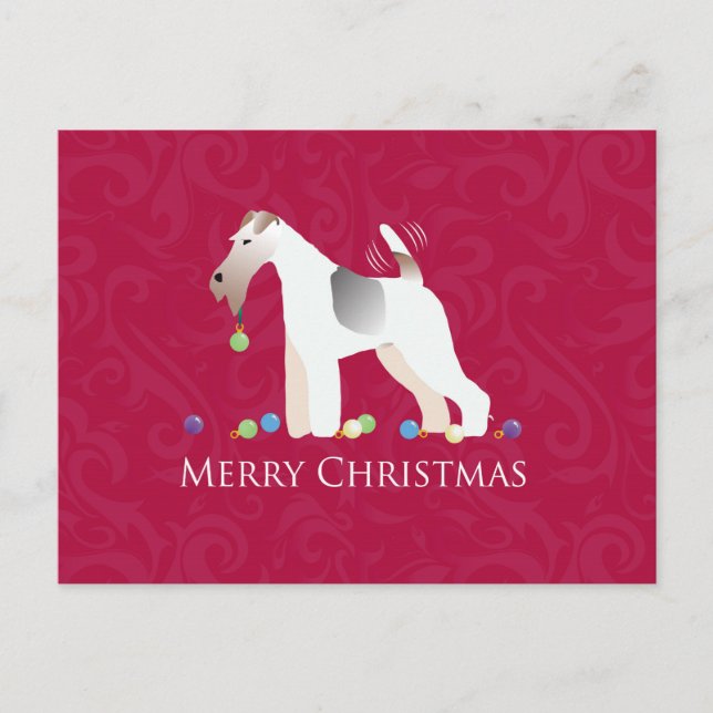 Wire Fox Terrier Silhouette Weihnachtsdesign Feiertagspostkarte (Vorderseite)